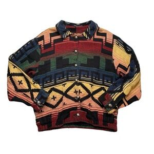 RARE One-of-a-kind E. Clair Designs Aztec Concho Tapestry Button Up- Size M/L